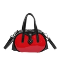 Red and black heart-shaped handbag with glossy finish and matching detachable shoulder strap - Black Red