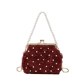 Borsa da sera rosso intenso con rose 3D, perle e una chiusura a scatto dorata chic - Rosso