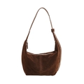 Dunkelbraune Wildleder-Hobo-Tasche mit vertikalen Nähten und einer Retro-Mondform - Braun