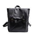 Klassischer schwarzer Vintage-Lederrucksack mit Schnallen und Retro-College-Stil - Schwarz