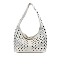 Sac hobo crème chic avec rivets ronds argentés et texture en similicuir souple - Beige