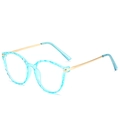 Round TR90 blue light blocking glasses with ice blue frame and slim gold metal temples - Blue Frame