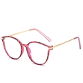 Retro TR90 blue light blocking glasses with pink geometric frames and gold metal temples - Red Frame