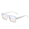 Retro rectangular sunglasses with white frame and blue to orange gradient lenses - White Frame Blue Pink Lens
