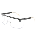 Modern oversized shield sunglasses with black top frame and thin gold metal temples - Black Frame Clear Lens