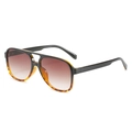 Retro pilot sunglasses featuring black and tortoiseshell frames with gradient brown lenses - New Style / Standard (13% VAT) Black & Leopard Frame / Double Tea Lenses