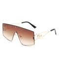 Oversized square shield sunglasses with gold metal frames and brown gradient lenses - Gold Frame Gradient Tea Lens