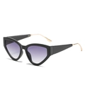 Fashionable cat eye sunglasses with black frames, purple gradient lenses and gold metal temples - One Size / Black Frame Double Gray Lens