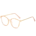 Retro round TR90 anti-blue light glasses with translucent pink frame and metal temples - Transparent Tea
