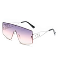 Oversized square sunglasses with purple gradient lenses and silver hollow temples - Silver Frame Purple Pink Lens