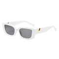 Fashionable white square sunglasses with dark lenses and gold V detail on the temples - White Frame Gray Lens