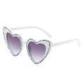 Lunettes de soleil cœur blanches avec strass bleus dégradés et verres violets - Nouveau Style / Monture blanche avec verres gris doubles (incl. 13 % TVA)