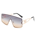 Oversized shield sunglasses with gradient lenses and decorative gold metal temples - Gold Frame Gray Brown Lens