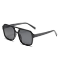 Classic square double-bridge sunglasses with a bold black frame and dark grey lenses - Black Frame Grey Lens