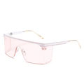 Fashion shield sunglasses with pink lenses, white frame, and gold metal temples - White Frame Pink Lens