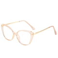Cat eye blue light glasses with translucent orange frames and gold metal temples - Transparent Tea
