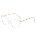 Cat eye transparent frame glasses with gold metal temples and blue light blocking lenses - Transparent Frame