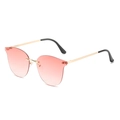 Moderne randloze zonnebril met roze gradiëntglazen en slanke gouden metalen pootjes - Gouden frame / Dubbele roze lenzen