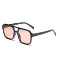Retro square double bridge sunglasses featuring a black frame and light pink ocean lenses - Black Frame Pink Lens