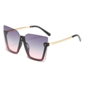 Square half-rim sunglasses featuring purple to pink gradient lenses and gold metal temples - Black Frame Grey Pink Lens