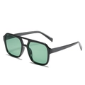 Vintage oversized double bridge square sunglasses with black frame and dark green lenses - Black Frame Dark Green Lens