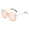 Fashionable half-rim square sunglasses with peach frames and slender gold metal temples - Beige Frame Light Tea Lens