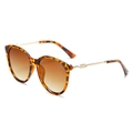 Vintage oversized round sunglasses with leopard frame and gold metal feather temples - New Style / Leopard Frame Gradient Brown Lens