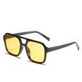 Retro square double bridge sunglasses with black frames and yellow transparent lenses - Black Frame Yellow Lens
