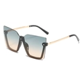 Quadratische Halbrand-Sonnenbrille mit blau-gelben Verlaufsgläsern und goldener Bügel - Schwarzer Rahmen Grün-gelbe Gläser