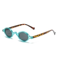 Retro hip-hop oval sunglasses with blue transparent frames and dark tortoise temples - Green Frame Grey Lens