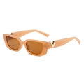 Fashion square sunglasses in peach pink with gold V hardware and tinted lenses - Jelly Tea Frame Tea Lens