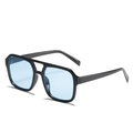 Retro square double bridge sunglasses featuring black frames and light blue ocean lenses - Black Frame Blue Lens