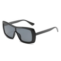 Chic black oversized one-piece sunglasses with gray tinted lenses for a bold fashion look - Black Frame Grey Lens