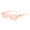 Pink square sunglasses with signature gold V-shaped temple detail and rectangular frame - Pink Frame / Pink Lens