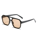 Retro square double-bridge sunglasses in black frame with light brown tinted lenses - Black Frame Light Tea Lens