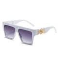 Oversized white square sunglasses with purple gradient lenses and gold flower metal details - White Frame Gray Lens