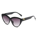 Occhiali da sole cat-eye retrò con montatura nera e lenti sfumate viola con logo a V - Montatura Nero Lucido Doppia Lente Grigia