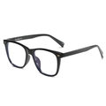 Classic black square TR90 full-rim eyeglass frames with gold stud accents for women and men - Black Frame / Clear Lens