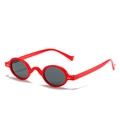 Retro small oval sunglasses with glossy red frames and dark grey UV lenses - Red Frame Grey Lens