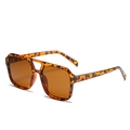 Retro square double-bridge sunglasses with leopard print frame and brown lenses - Tortoise Shell Frame