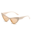 Retro cat-eye sunglasses with cream frames and orange tinted lenses in a 45-degree side view - Beige Frame Light Tea Lens