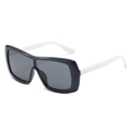 Oversized shield sunglasses with dark frame and white temples for a chic contrast look - Black Frame White Legs Grey Lens