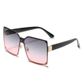 Fashionable oversized square sunglasses with purple-pink gradient lenses and gold trim - Gold Frame Gray Pink Lens