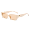 Retro rectangle sunglasses in beige with brown lenses and a gold V metal accent - Beige Frame Light Tea Lens