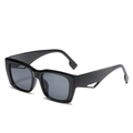 Oversized black square sunglasses with wide temples and hollow triangle detail - One Size / Black Frame Black Grey Lens