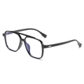 Classic black oversized TR90 double-bridge pilot glasses frame with blue light lenses - Glossy Black Frame