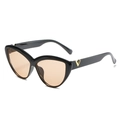 Occhiali da sole cat eye con montatura nera, lenti ambra e hardware a V in oro - Montatura Nera Lenti Tè Chiaro