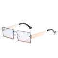 Modern rectangle frame sunglasses with golden metal temples and black tips on white background - New Style / Regular (Includes 13% VAT) Gold Frame with Blue Pink Lenses
