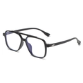 Retro TR90 black double bridge glasses frame with large square anti-blue light lenses - Matte Black