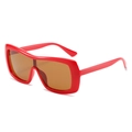 Oversized rectangular red fashion sunglasses with brown lenses in a trendy one-piece design - Red Frame Tea Lens